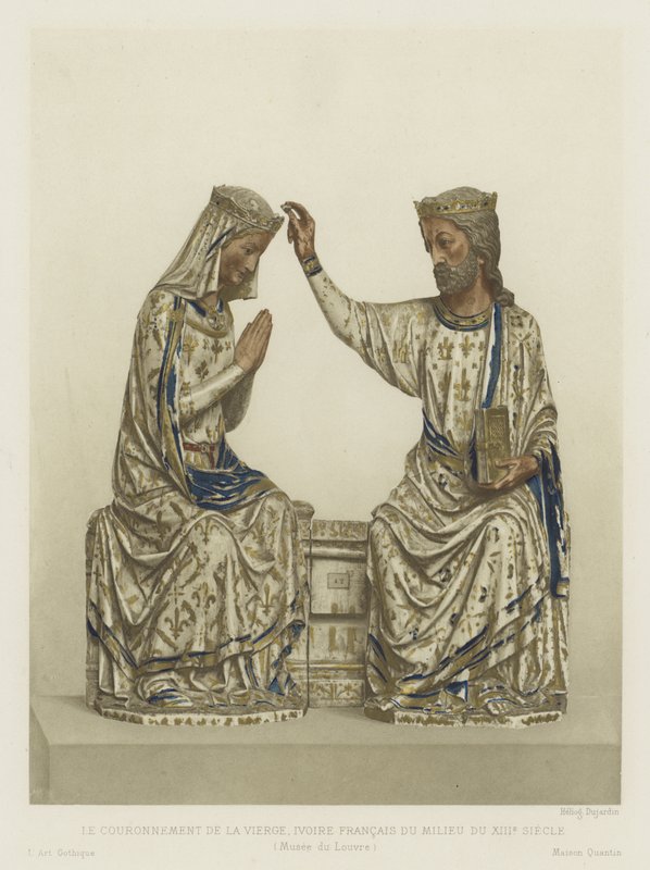 A Coroação da Virgem, marfim, francês, meados do século XIII (cor litho) de French School
