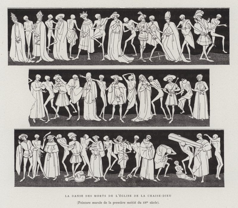 A Dança dos Mortos da Igreja de la Chaise-Dieu, primeira metade do século XV (litho) de French School