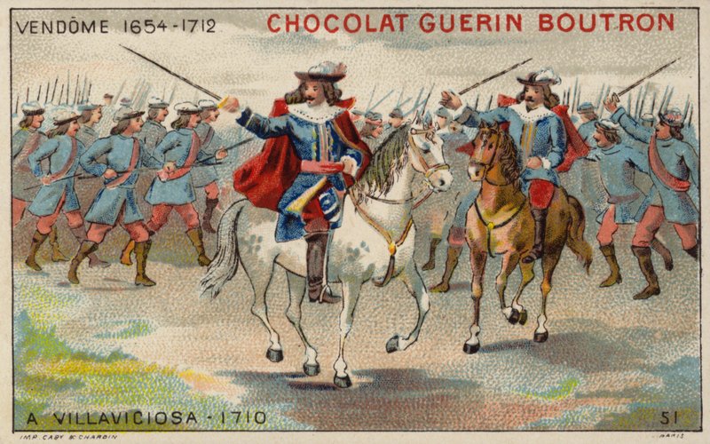 O Duque de Vendôme na Batalha de Villaviciosa (chromolitho) de French School