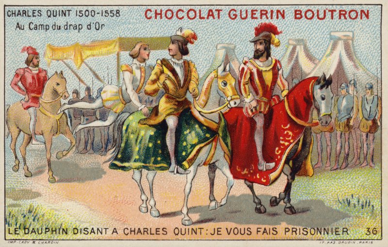 O Imperador Carlos V no Campo do Pano de Ouro (chromolitho) de French School