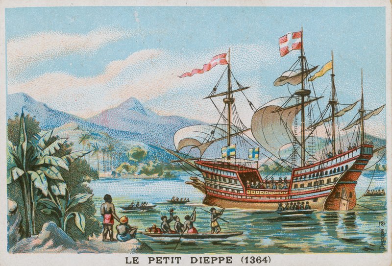 O navio francês Petit Dieppe na costa oeste da África, 1364 de French School