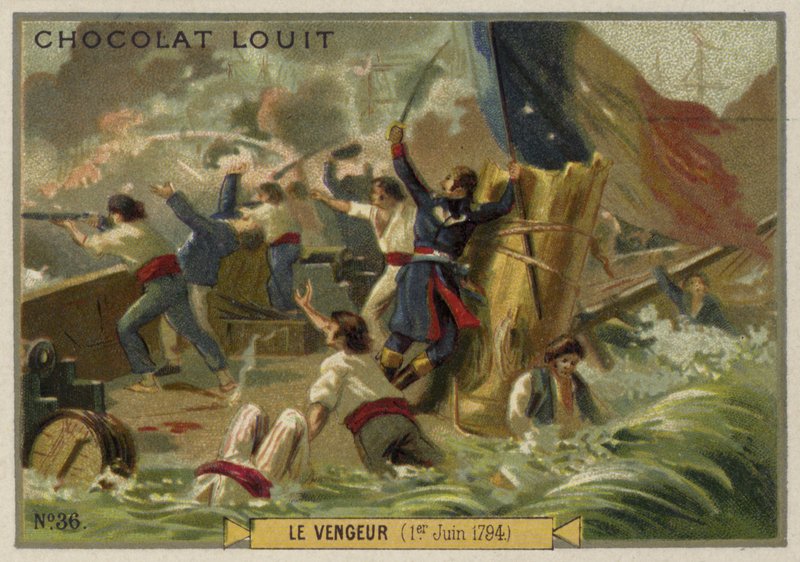 O navio de guerra francês Vengeur na Batalha de Ushant (Glorioso primeiro de junho), 1794 de French School