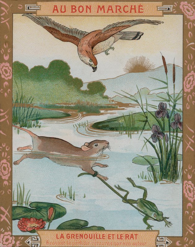 O Sapo e o Rato, uma das Fábulas de Esopo (chromolitho) de French School