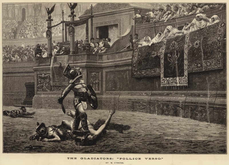 Os Gladiadores, "Pollice Verso" (gravura) de French School