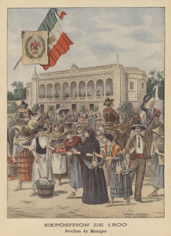 O Pavilhão Mexicano na Exposição Universelle de 1900 em Paris (cor litho) de French School