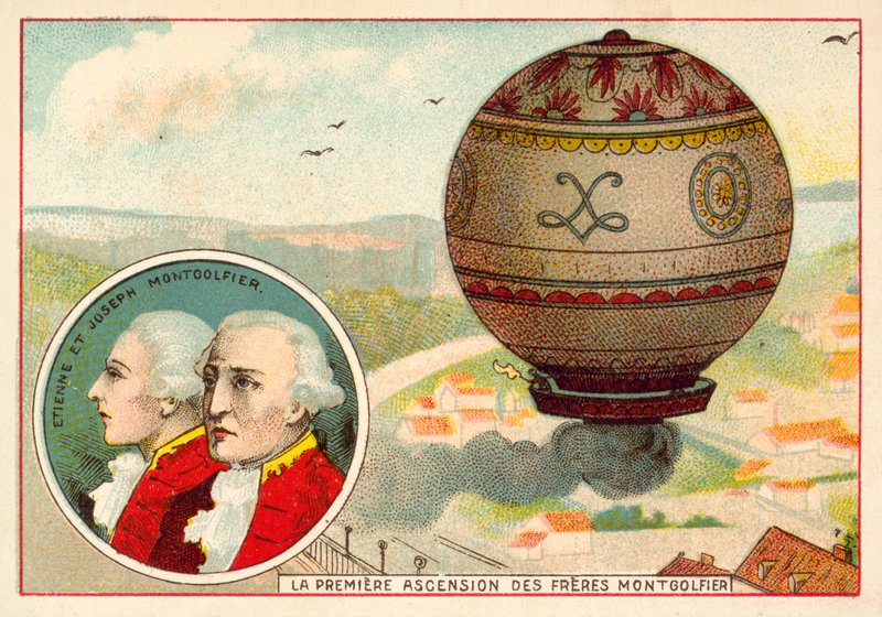 A primeira subida de balão dos Irmãos Montgolfier de French School