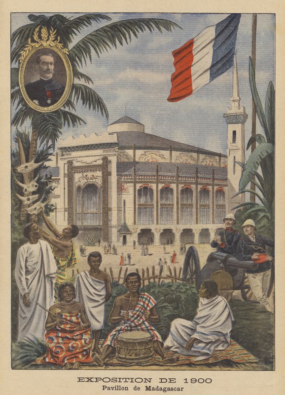 O Pavilhão de Madagascar na Exposição Universelle de 1900 em Paris (cor litho) de French School