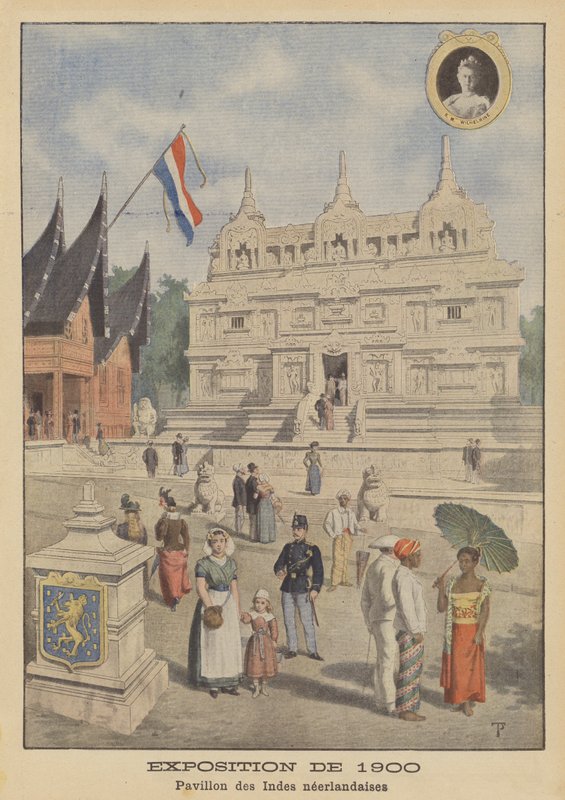 O Pavilhão das Índias Orientais Holandesas na Exposição Universelle de 1900 em Paris (cor litho) de French School