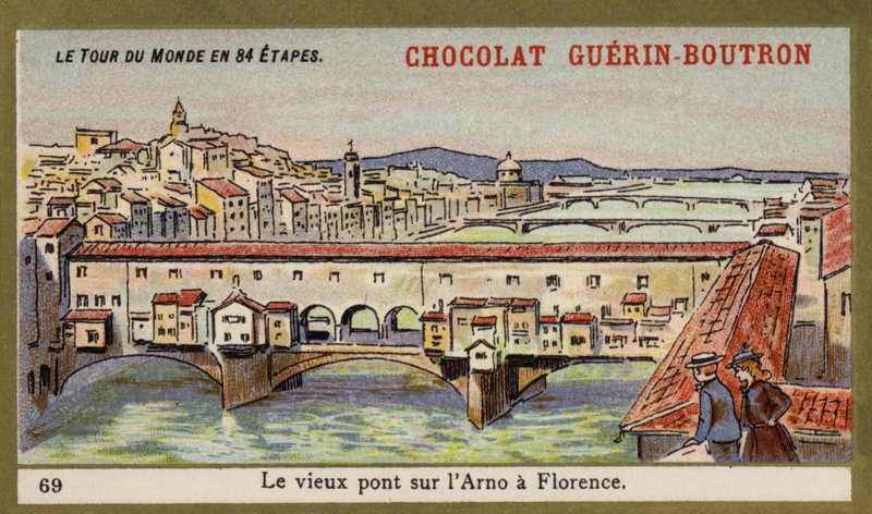 A Ponte Vecchio sobre o Arno, Florença (chromolitho) de French School