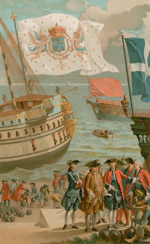 A bandeira real, a bandeira de Galley, a bandeira da marinha mercante de French School