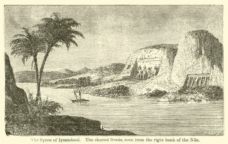 O Speos of Ipsamboul, as frentes limpas, vistas da margem direita do Nilo (gravura) de French School