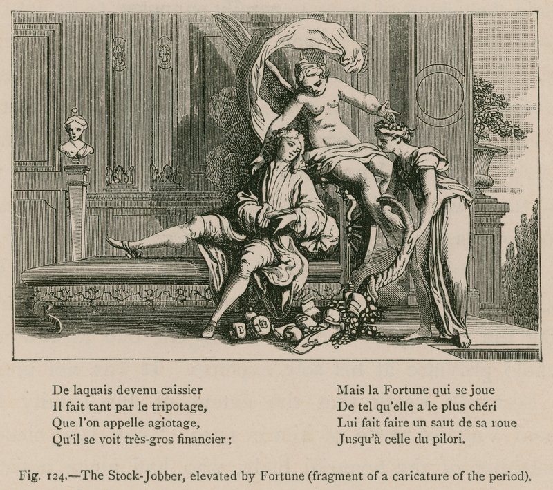 O Stock-Jobber, elevado pela fortuna (fragmento de uma caricatura do período) de French School