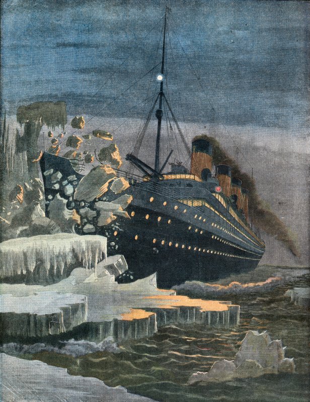 O Titanic colide com um iceberg. de French School