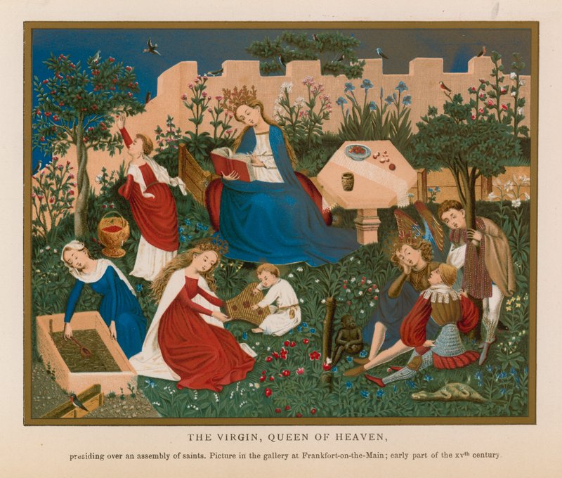 A Virgem, Rainha dos Céus (chromolitho) de French School