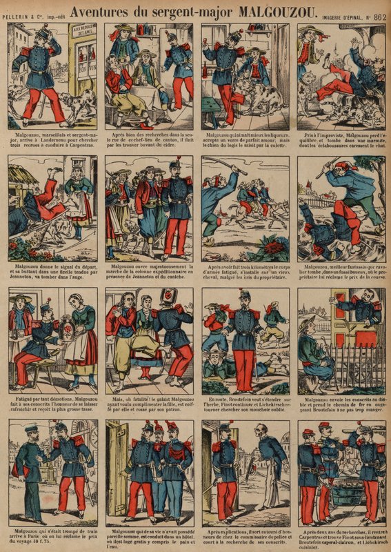 As aventuras do Sargento-Major Malgouzou (gravura colorida) de French School