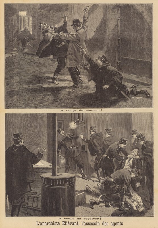 O anarquista Georges Etievant atacando policiais em Paris de French School