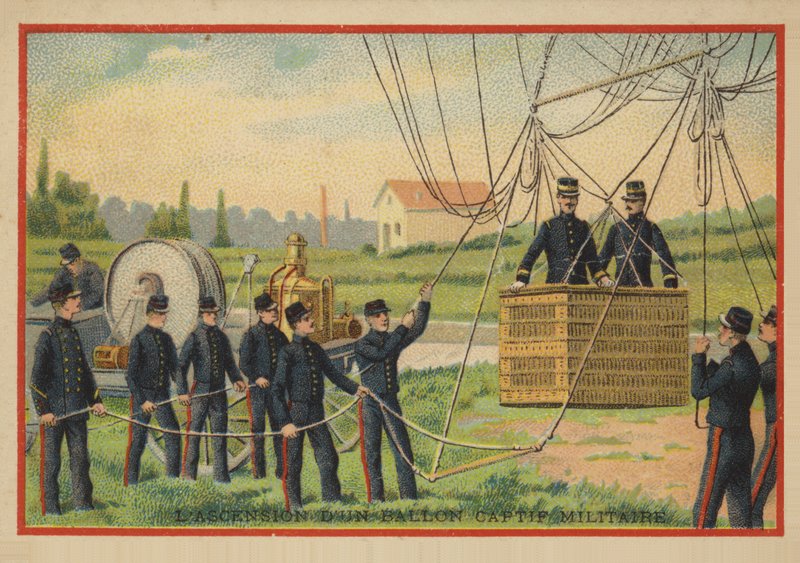 A ascensão de um balão militar de French School