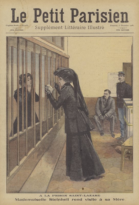 A filha de Marguerite Steinheil visitando sua mãe na Prisão de Saint-Lazare, Paris (cor litho) de French School