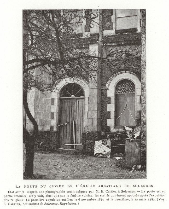 A porta para o coro da igreja da abadia de Solesmes, França de French School