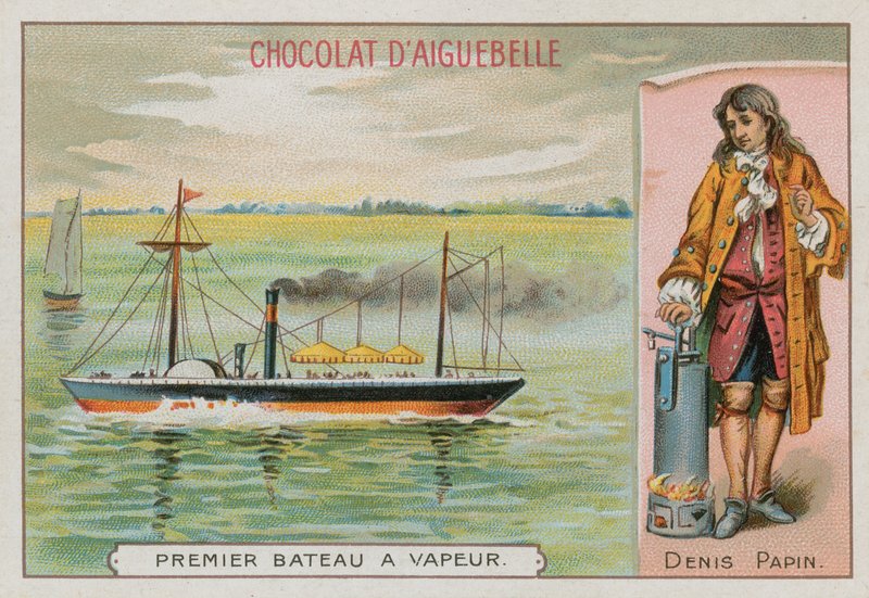 O primeiro barco movido a vapor e Denis Papin, pioneiro francês dos séculos XVII a XVIII da energia a vapor de French School