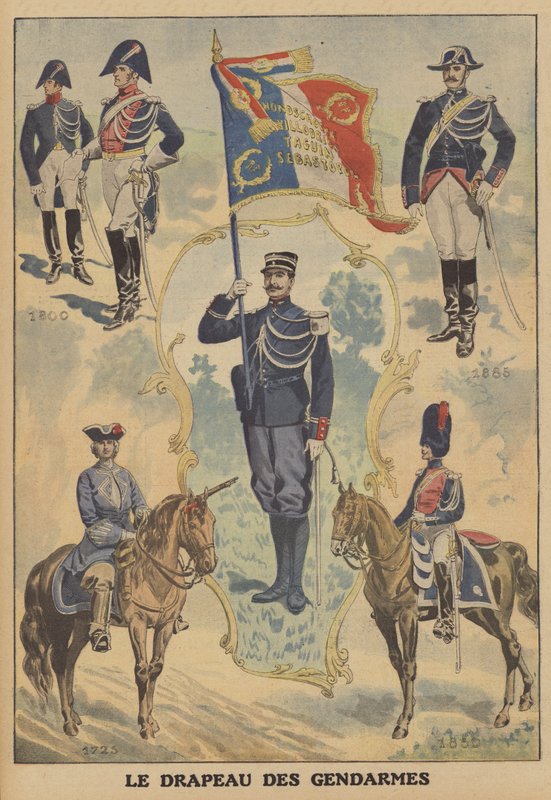 A bandeira dos gendarmes franceses (cor litho) de French School