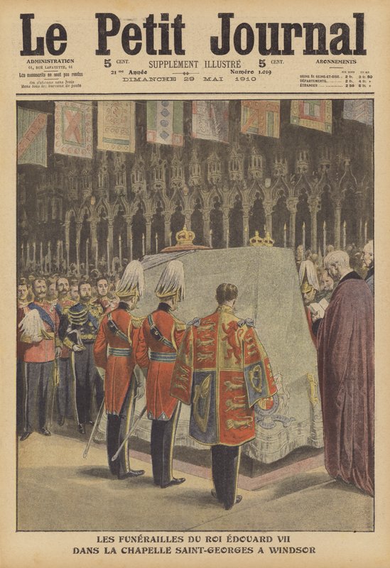 O funeral do Rei Eduardo VII na Capela de São Jorge, Windsor (cor litho) de French School