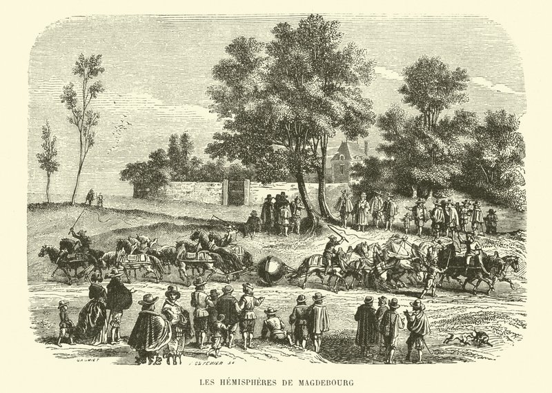 Os hemisférios de Magdebourg (gravura) de French School
