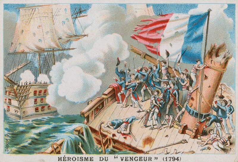 O heroísmo do navio de guerra francês Vengeur du Peuple, 1794. de French School