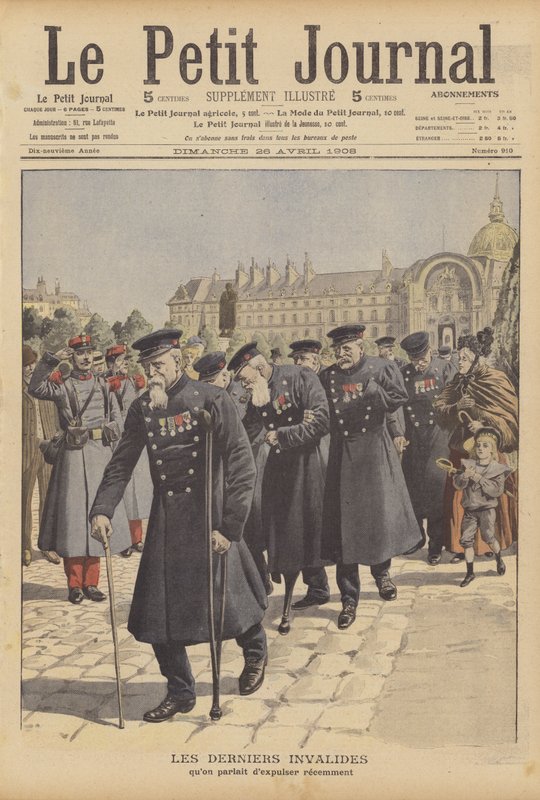 Os últimos veteranos de guerra do Hotel des Invalides, Paris (litografia a cores) de French School