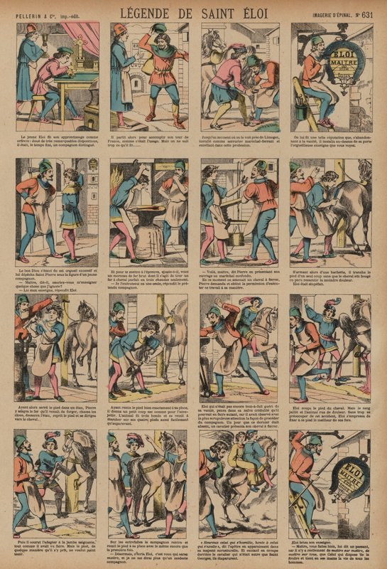 A lenda de São Eloi (gravura colorida) de French School