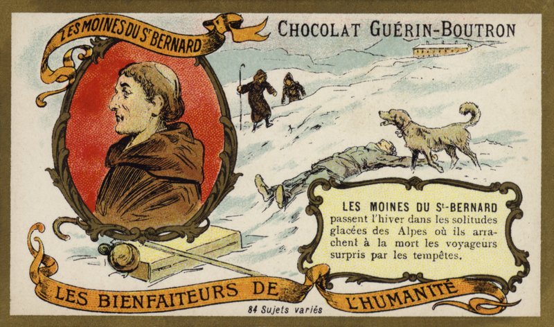Os monges do Hospital de São Bernardo (chromolitho) de French School