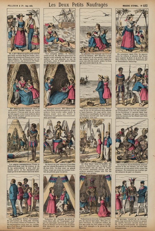 Os dois pequenos náufragos (gravura colorida) de French School
