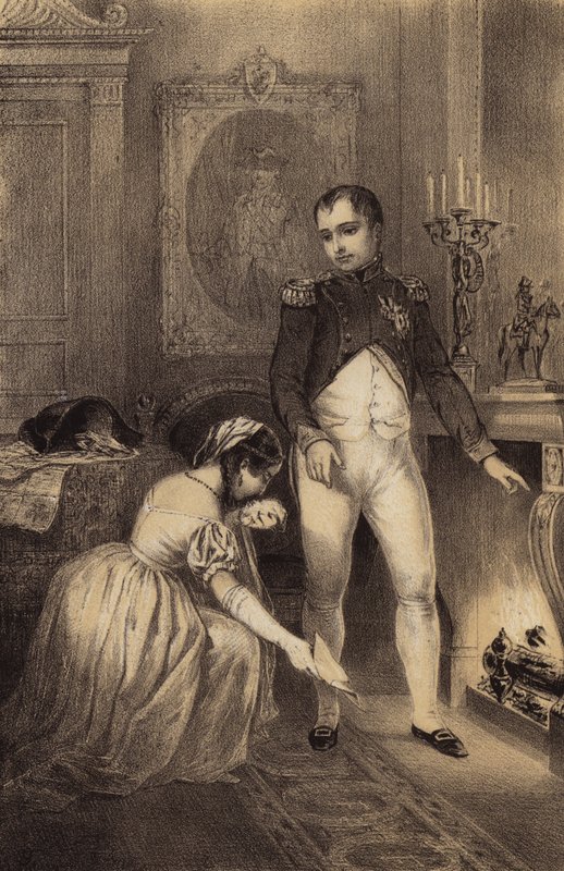 A esposa do general prussiano Franz Ludwig von Hatzfeld pedindo a Napoleão que poupe a vida do seu marido (litho) de French School