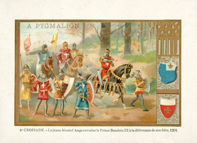 O jovem Alexios IV Angelos traz Balduíno IX, Conde de Flandres, para libertar o seu irmão, Quarta Cruzada. de French School