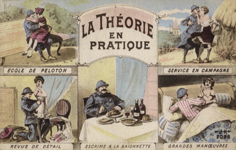 Teoria e prática, romance e soldado (cor litho) de French School