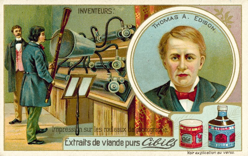 Thomas A Edison, inventor - gravando um fonógrafo de French School