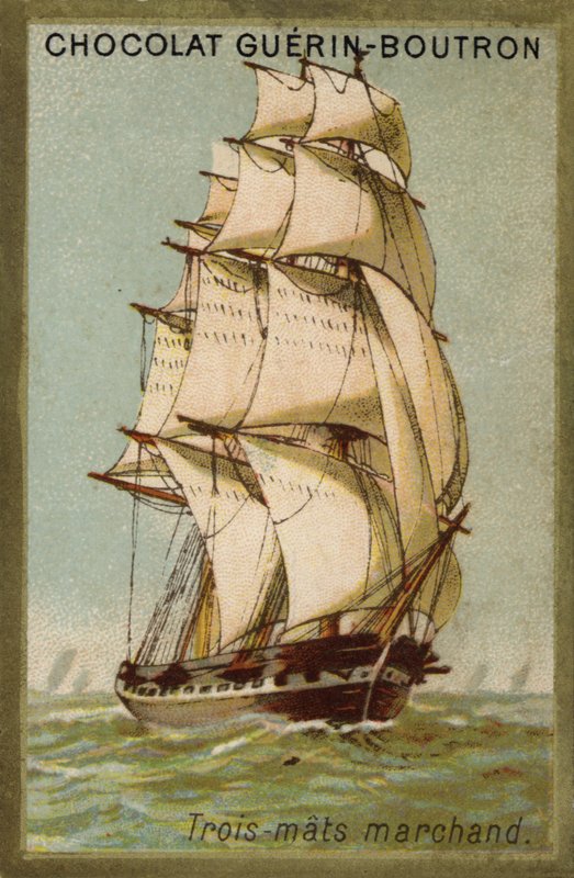 Navio mercante de três mastros (chromolitho) de French School