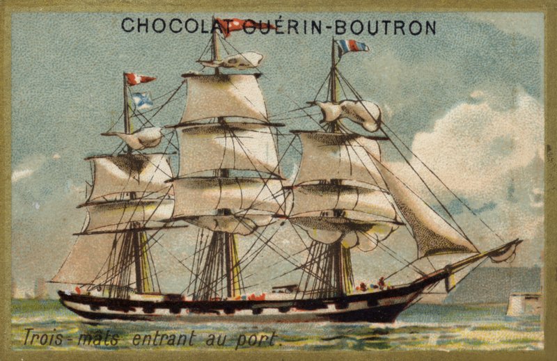 Veleiro de três mastros a entrar no porto (chromolitho) de French School