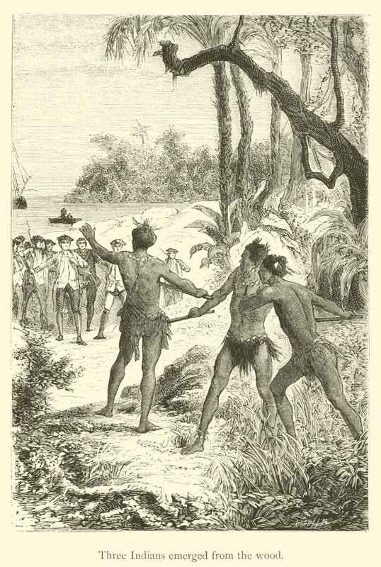 Três índios surgiram da madeira (gravura) de French School