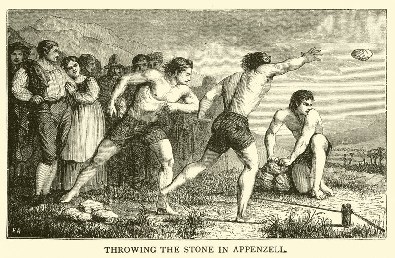 Atirar a Pedra em Appenzell (gravura) de French School