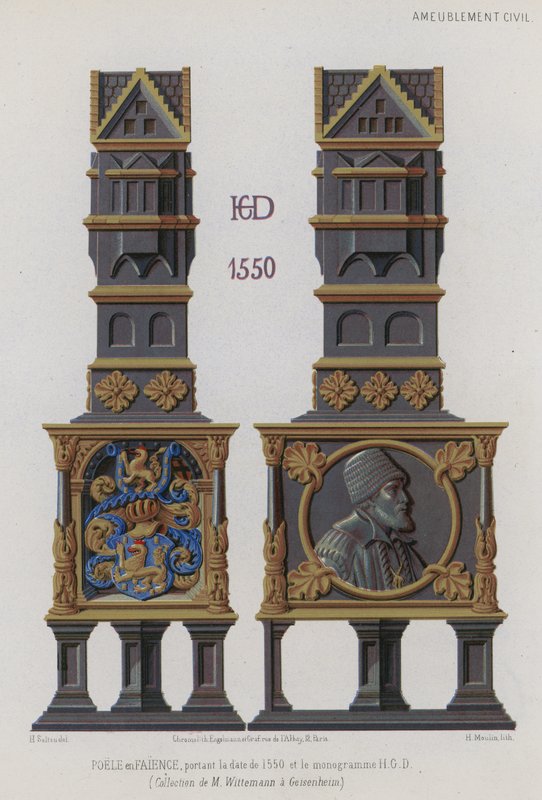 Fogão de azulejos datando de 1550 de French School