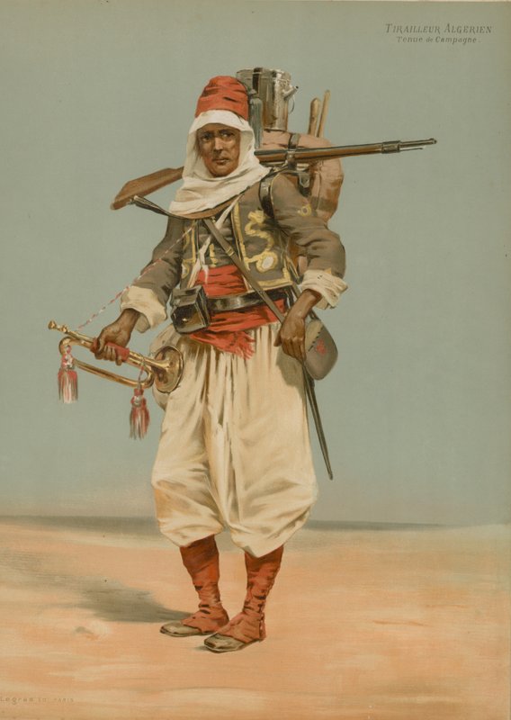 Skirmisher argelino, vestuário de campo de French School