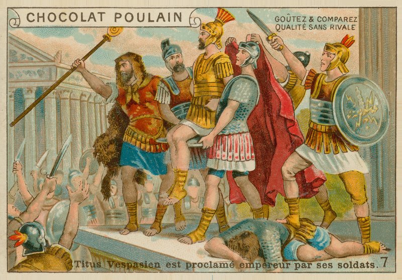 Titus sendo proclamado Imperador, Chocolat Poulain trade card de French School