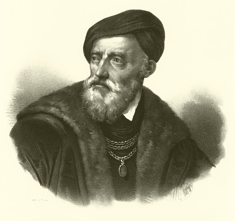 Tiziano Vecelli ou Tiziano Vecellio, conhecido em inglês como Titian, retrato (gravura) de French School