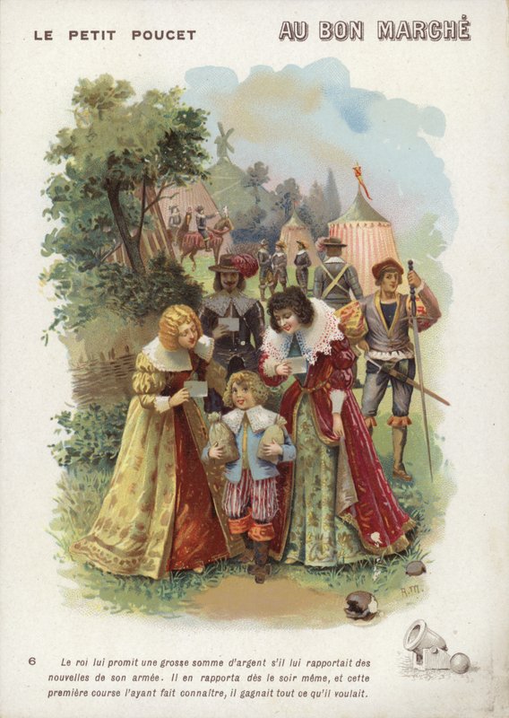 Tom Thumb, menino segurando sacos de dinheiro de French School
