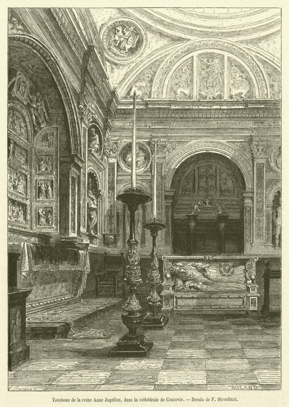 Túmulo da Rainha Anne Jagellon, na Catedral de Cracóvia (gravura) de French School