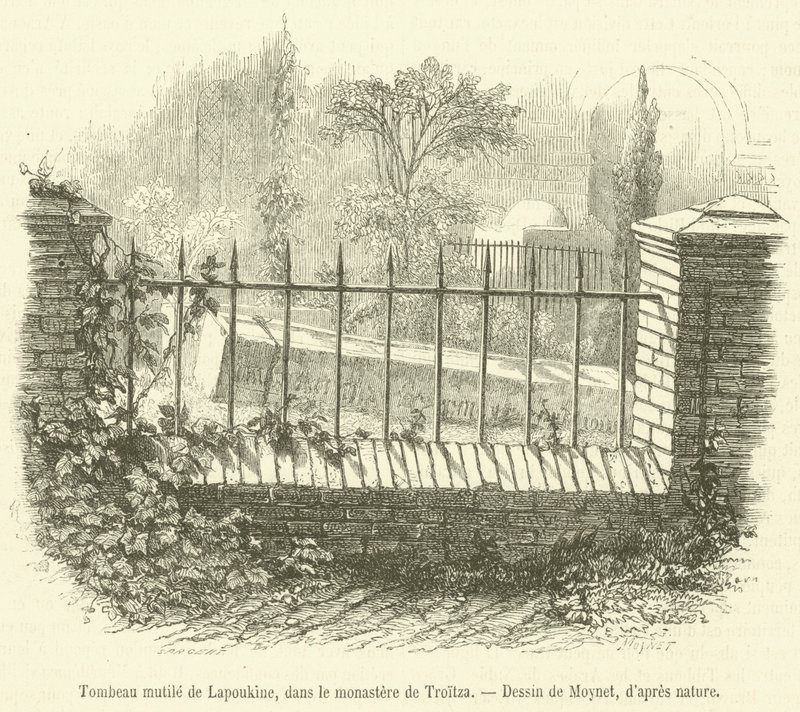 Túmulo mutilado de Lapukin, no mosteiro de Troitza (gravura) de French School