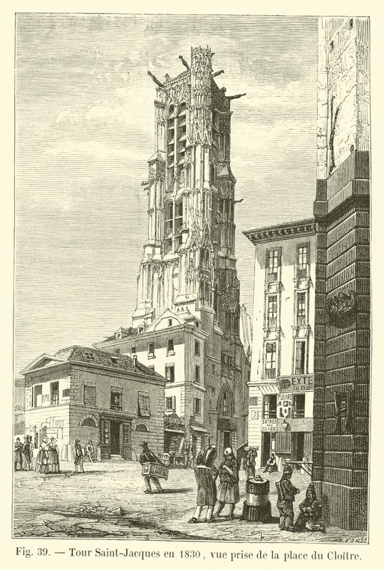 Tour Saint-Jacques em 1830, vista da Place du Cloitre de French School