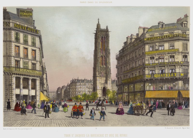 Torre St Jacques-La-Boucherie e Rue De Rivoli (cor litho) de French School