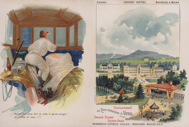 Cartão comercial anunciando o resort termal francês de Vittel (chromolitho) de French School